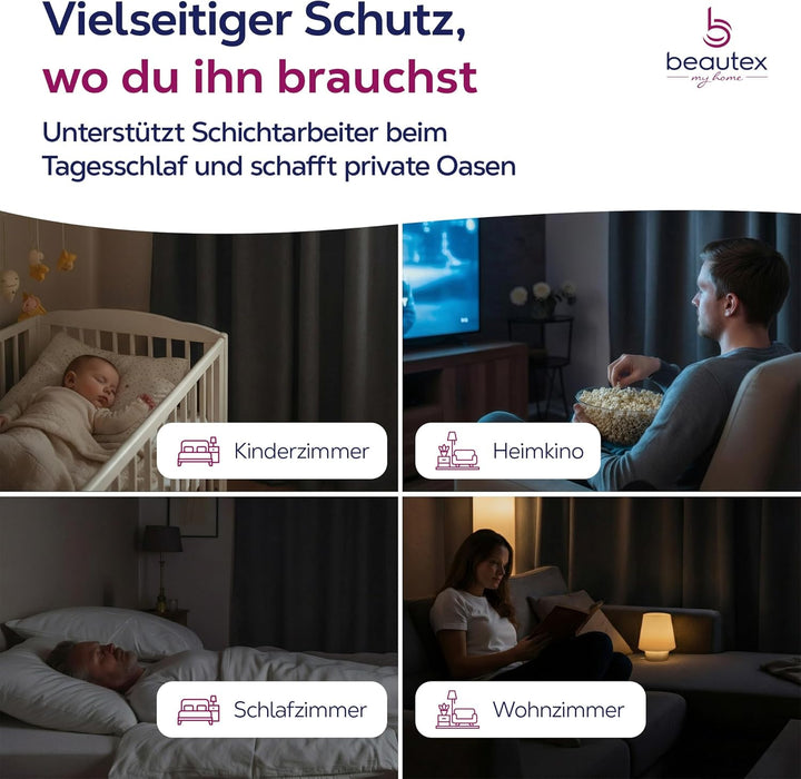 BEAUTEX 2er Set Kräuselband Verdunkelungsvorhang mit U-Band, Gardinen abdunkelnd und Blickdicht (Bre
