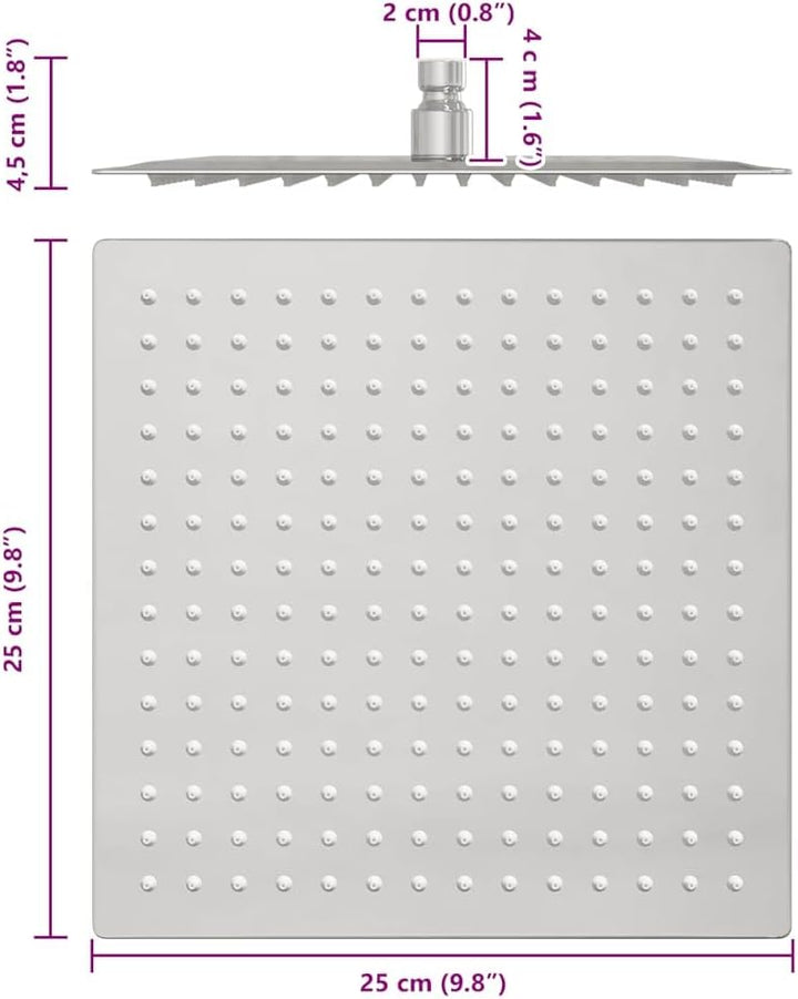 vidaXL Regenbrause Edelstahl 304 25x25 cm Quadrat, Duschkopf, Regenduschkopf, Dusche, Kopfbrause, Ba