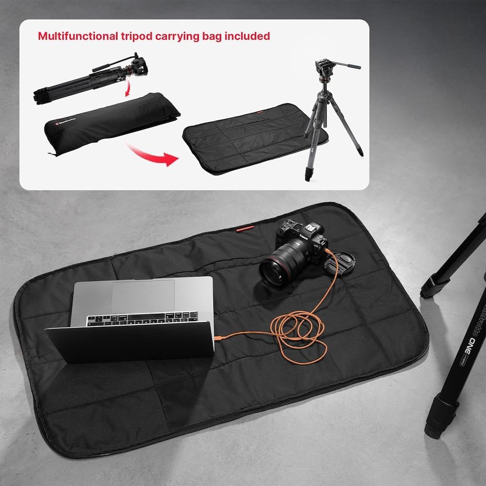 Manfrotto 500X Fluid Videokopf mit ONE Hybrid Carbon Stativ – Foto & Video Stativ Kit, 5kg Traglast,