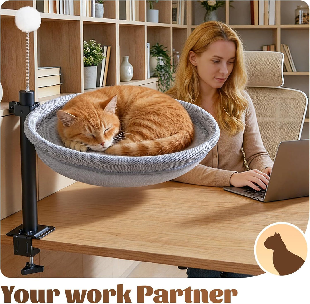 Katzenbett für Schreibtisch, Hängebett für Katzen 360 ° drehendes & höhenverstellbar mit Hängeball,