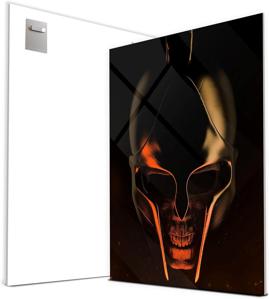 wandmotiv24 Totenkopf Wandbild aus Acrylglas, Grösse 80x60cm, Hochformat, Schädel, Helm, Sparta, Gol