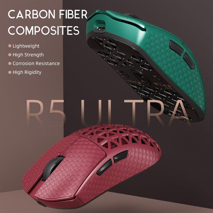 ATTACK SHARK R5 Ultra Carbonfaser Gaming-Maus, 39g Superlight, 8000Hz Kabellose Mouse, 42000 DPI, PA