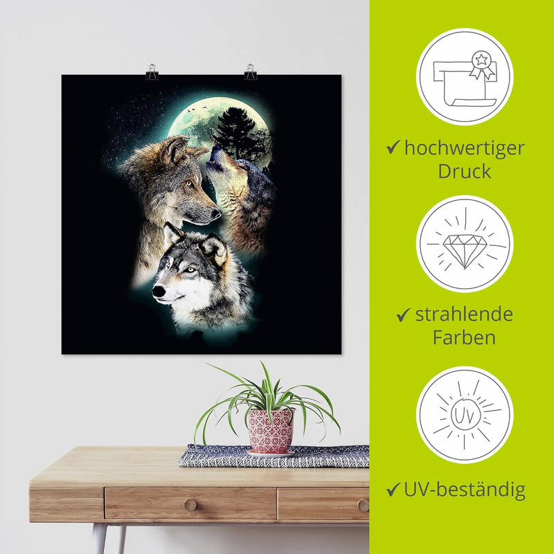 ARTland Poster Kunstdruck Wandposter Bild ohne Rahmen 70x70 cm Tiere Collage Schwarz Mythologie Wolf