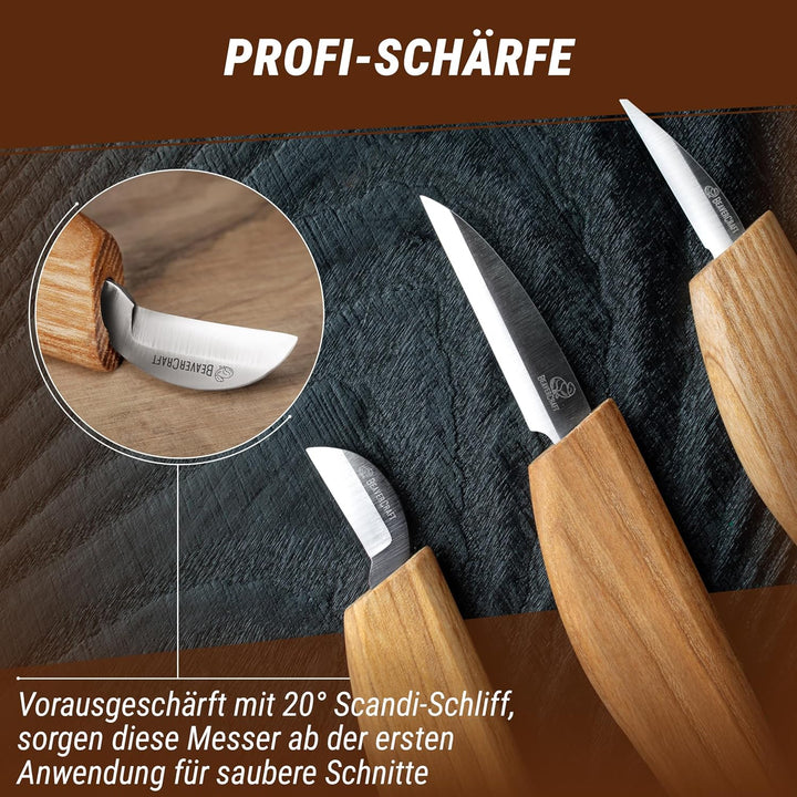 BeaverCraft S15 Holzschnitzset – Schnitzwerkzeugset – Kerbschnitzmesser-Set – Schnitzmesserset Schni
