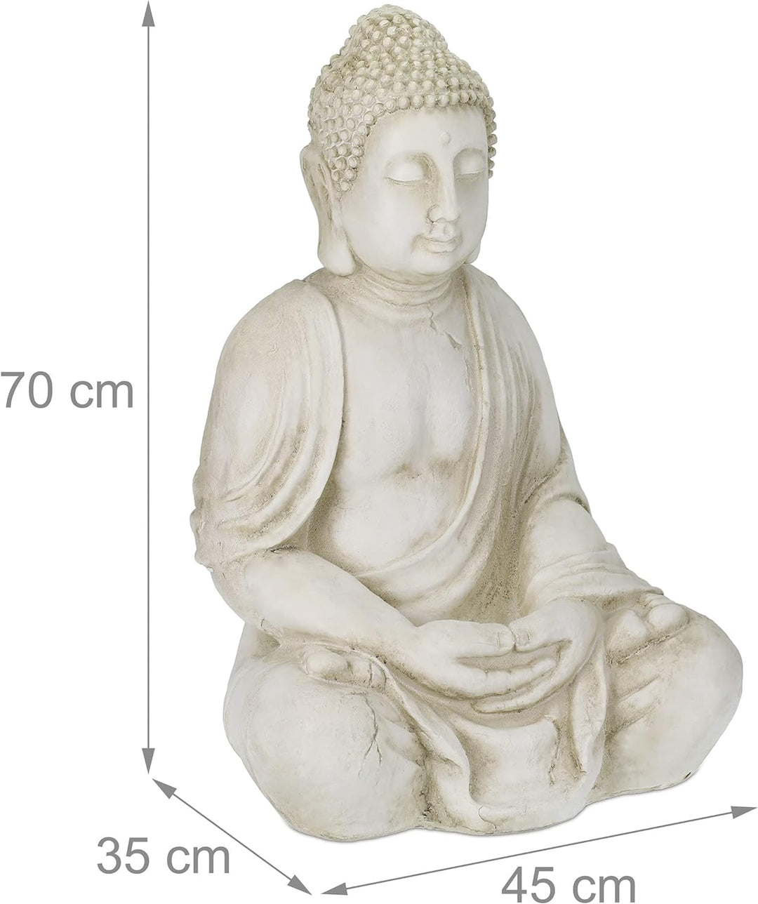 Relaxdays XXL Buddha Figur, grosser Gartenbuddha sitzend, 70 cm hoch, wetterfest & frostsicher, Gart