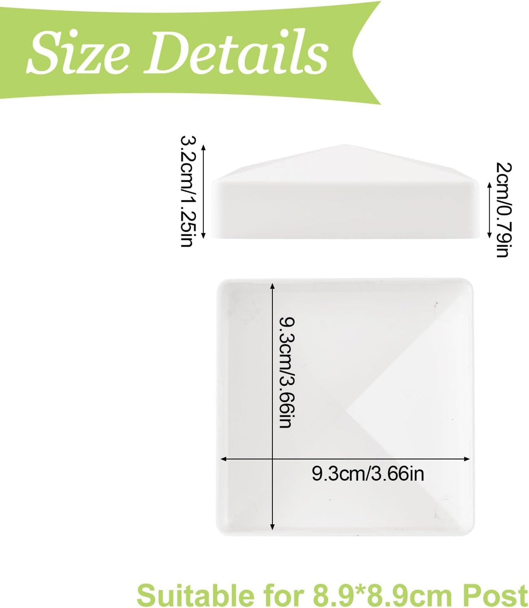 8,9 x 8,9 cm weisse Pfostenkappen, 6 Stück, Zaunpfostenkappen, Hart-Pfostenkappen, wasserdicht und U