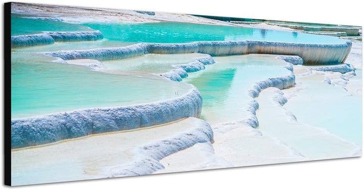 Paul Sinus Art Panoramabild auf Leinwand und Keilrahmen 120x40cm Türkei Sinterterrassen Wasser Stein