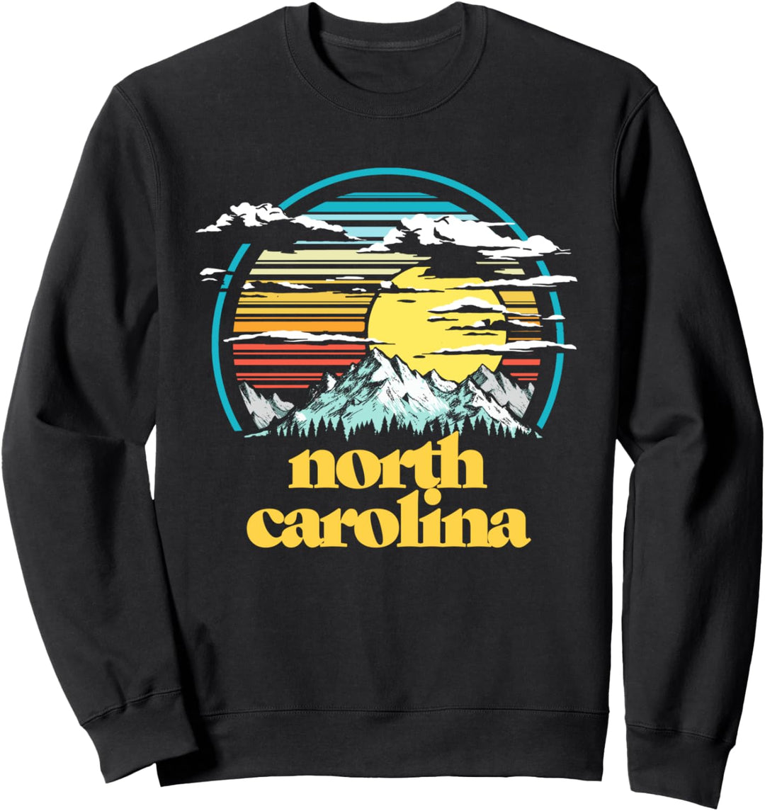 Retro North Carolina Vintage 80s Style Mountains & Sun Sweatshirt