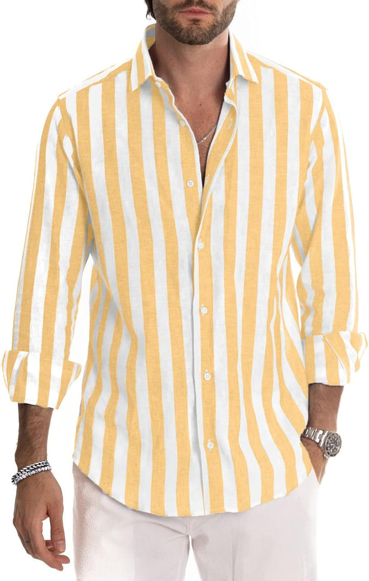 Meilicloth Herren Hemd Langarm Sommer Gestreifte Freizeithemden Casual mit Knöpfen Regular Fit XXL B