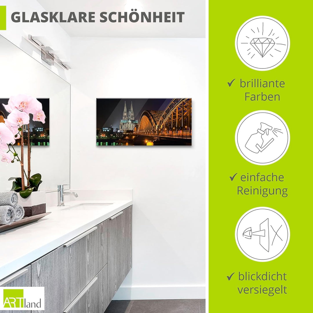 ARTland Glasbilder Wandbild Glas Bild einteilig 60x30 cm Querformat Köln Rheinbrücke Kölner Dom Gebä