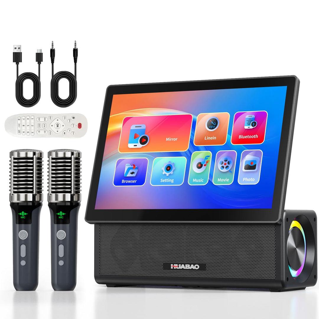 HUABAO Tragbare Karaoke-Maschine mit 14,1-Zoll-HD-Drehbildschirm, kabelloser Bildschirmspiegelung fü