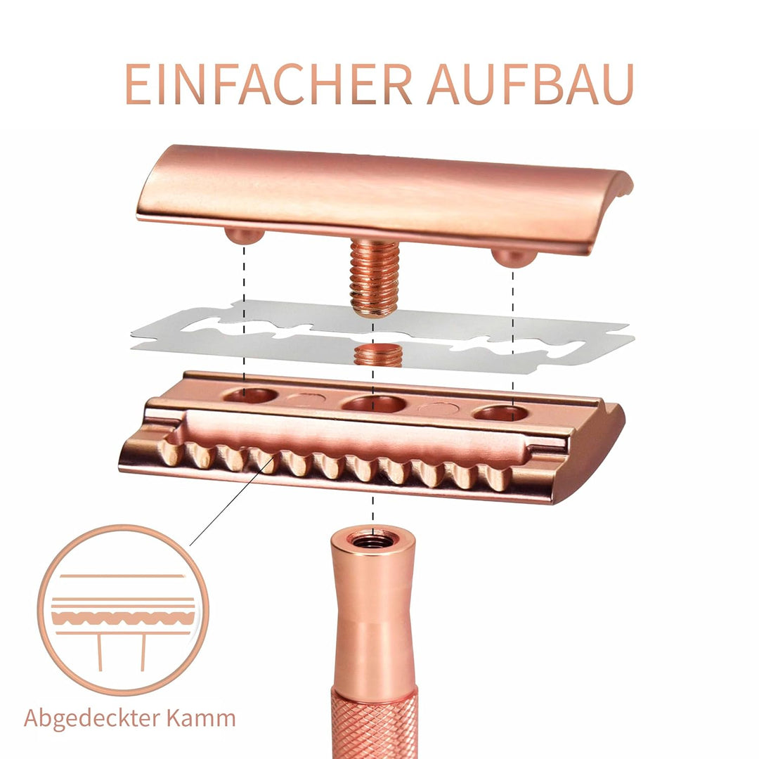 Bambaw Rasierhobel Damen mit 5 Rasierklingen | Metall Rasierer Frauen | Damen Rasierhobel Metall | N