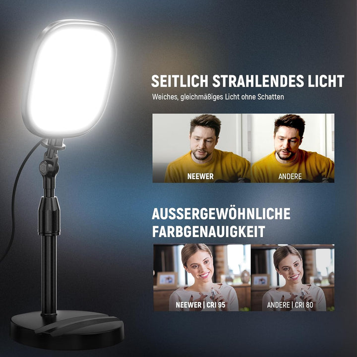 NEEWER Basics 2er 5" Tisch Videolicht für Videoanrufe, CRI95 Vollbild LED Ringlicht mit Ständer, 10W
