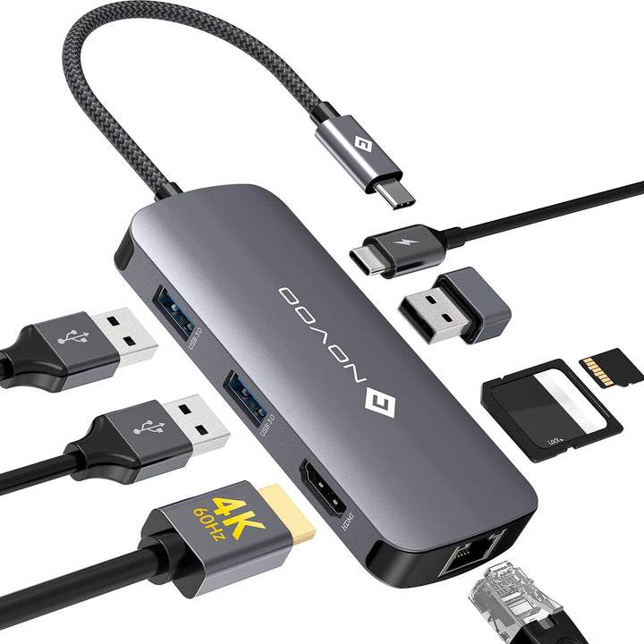 NOVOO USB C Hub 4K@60Hz USB C Docking Station HDMI 8-in-1 USB C Adapter Gigabit Ethernet mit 100W PD