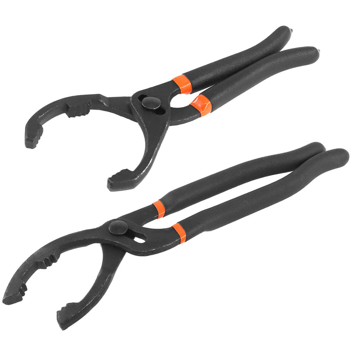 Glarks 2Pcs 10" and 12" Long Handle Grip Oil Filter Pliers Set Adjustable Angle Hand Oil Filter Wren