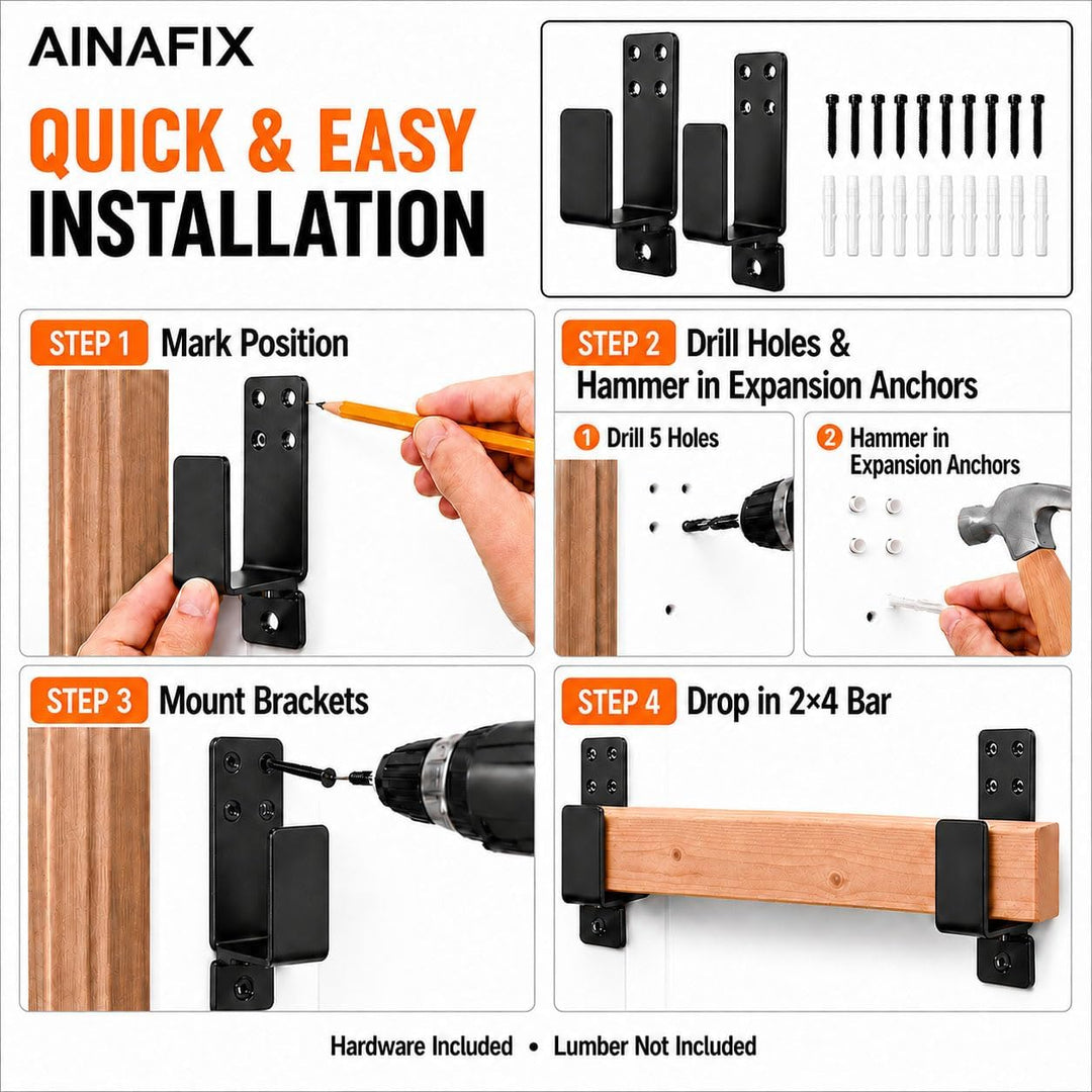 AINAFIX Türverriegelungsklammern, U-Halterung für 5,1 x 10,2 cm, robust, geschlossener Stangenhalter