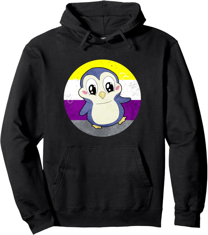 Non Binary Pride Flagge Penguin Sublte LGBTQ Pullover Hoodie