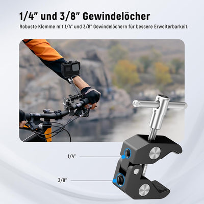 NEEWER Klemme mit 1/4" und 3/8" Gewinde und 25cm verstellbarem Magic Arm mit 1/4" Schrauben für Blit