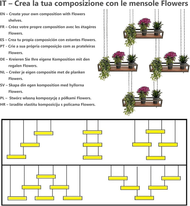 YELLOO - Pflanzenregal Indoor Outdoor, Balkon Deko, Blumenständer Metall Hängendes Regal mit Ketten