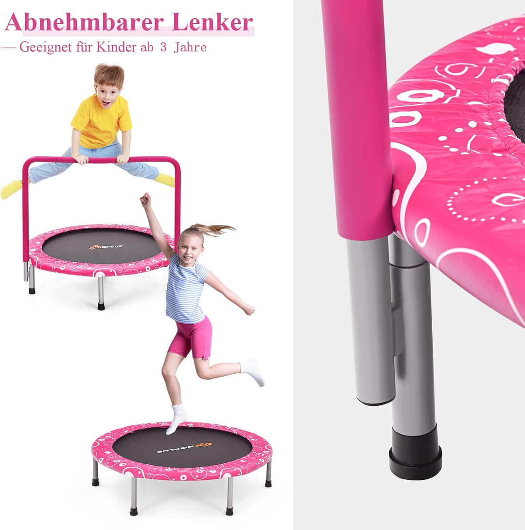 GOPLUS φ92cm Kinder Mini-Trampolin mit Haltegriff, klappbares Gartentrampolin bis 150kg belastbar, K