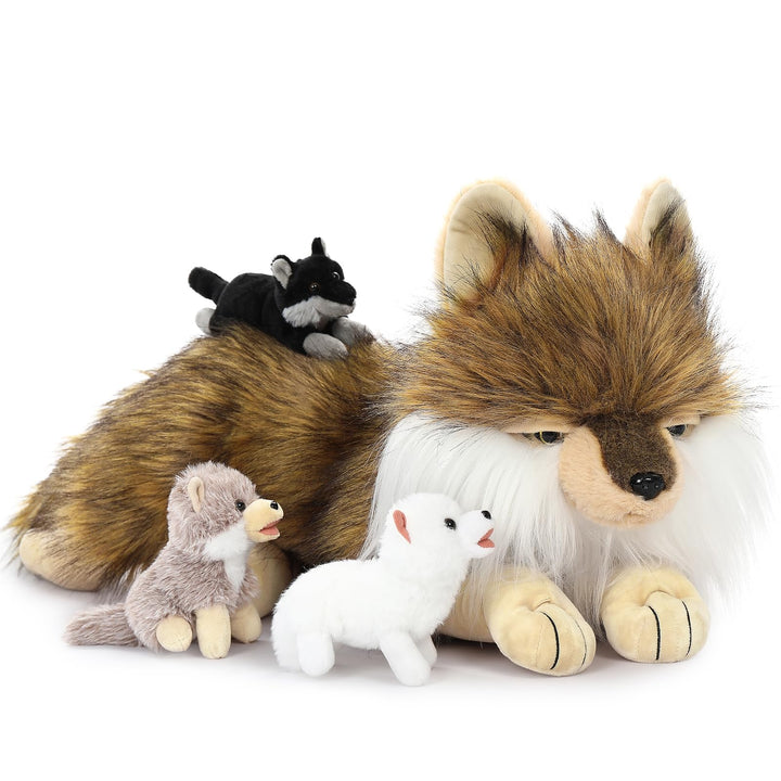 MorisMos gross Wolf Kuscheltier XXL mit Baby im Bauch, 50cm weich riesen Wolf Stofftier Plüschtier S