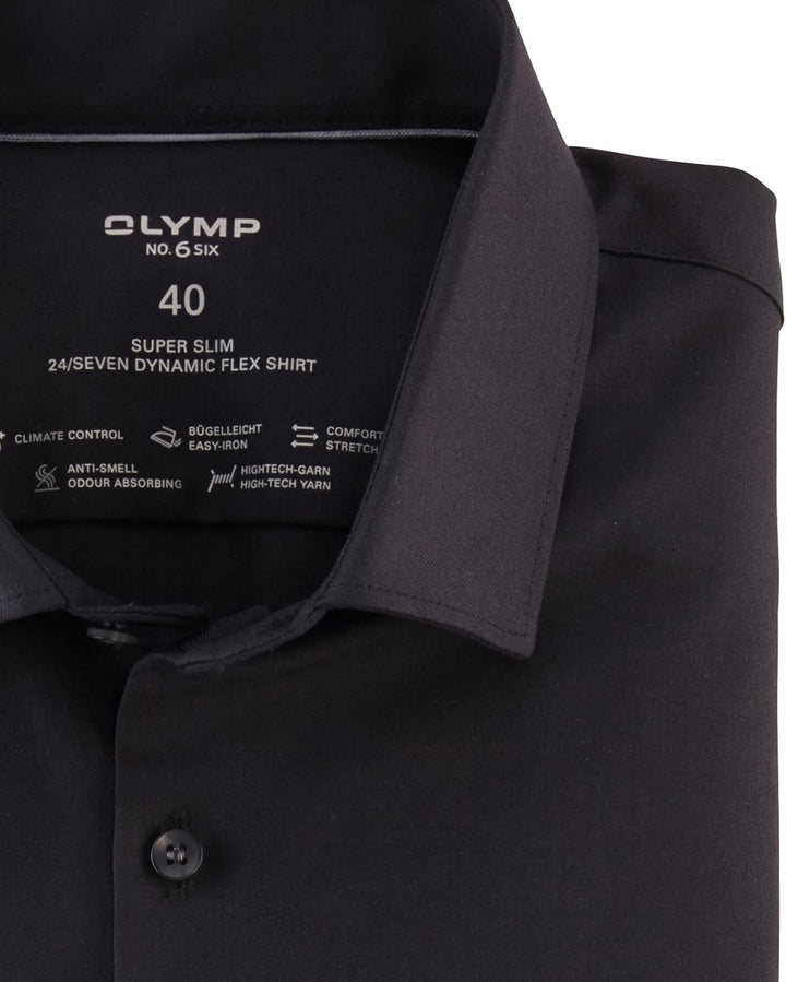 OLYMP Herren Oberhemd Langarm No.Six.24.Seven,Twill,super Slim,Modern Kent 36 Schwarz 68, 36 Schwarz