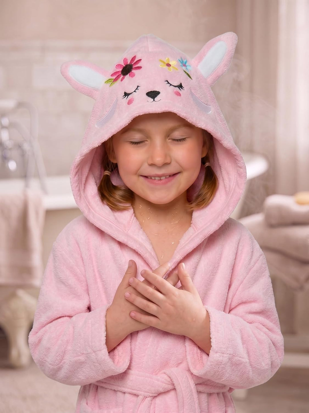 o-day Weicher Bademantel für Kinder, Frottee und lustig, Bademantel für Mädchen, Frottee mit Kapuze