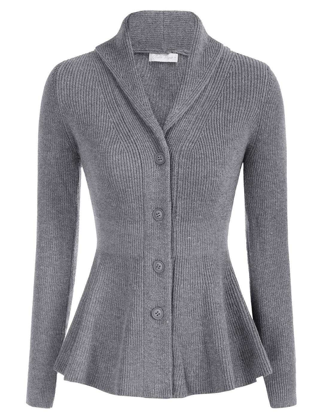 Belle Poque Damen Strickjacke Langarm Reverskragen Cardigan mit Rüschensaum Casual Strickmantel XL G