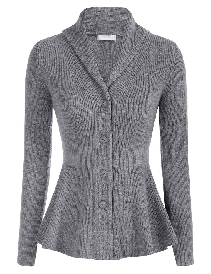 Belle Poque Damen Strickjacke Langarm Reverskragen Cardigan mit Rüschensaum Casual Strickmantel XL G
