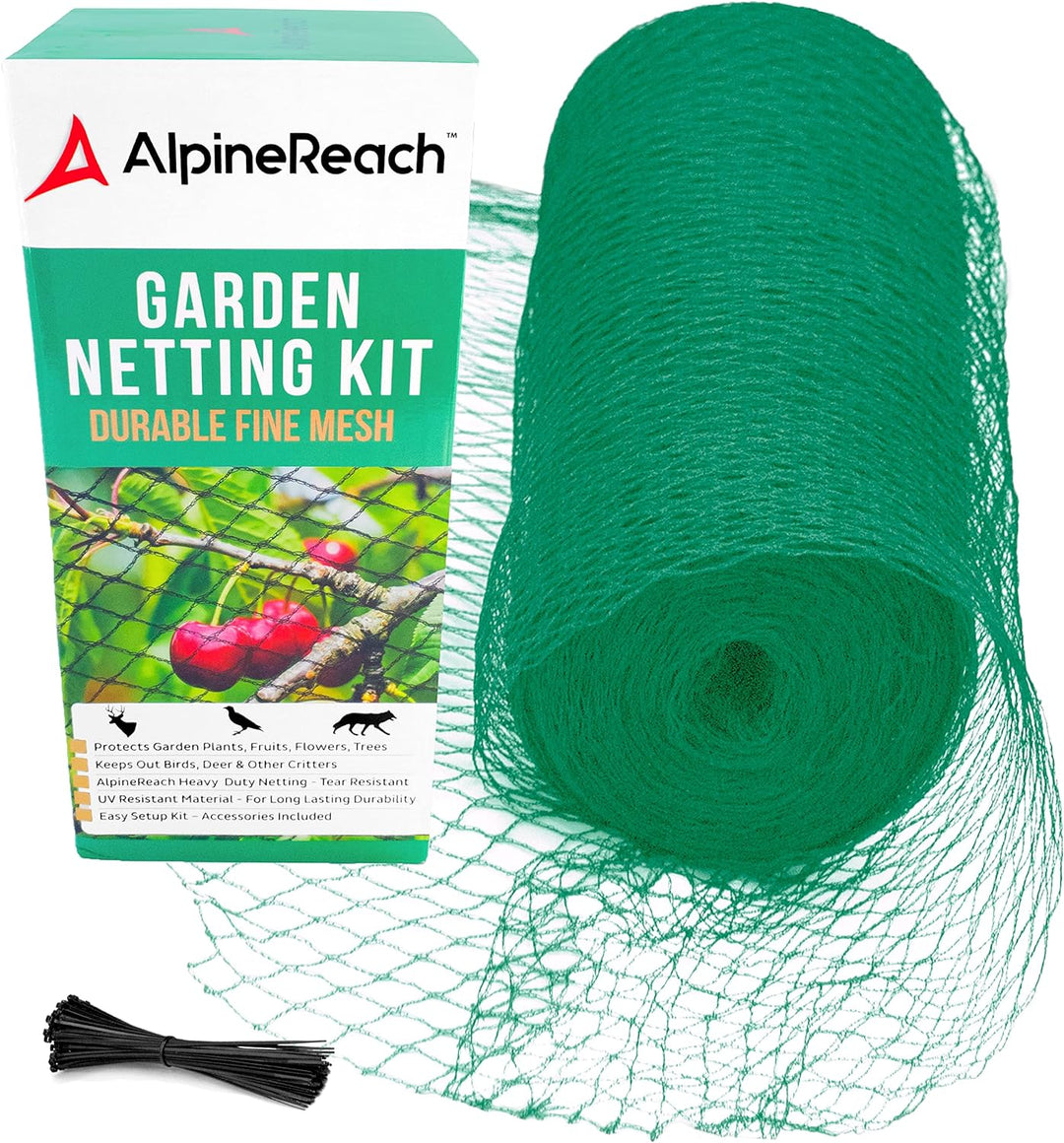AlpineReach 2m x 20m Vogelschutznetz Gartennetz Feinmaschig (15 x 15mm) Extra Stark Gewebtes Netz, V