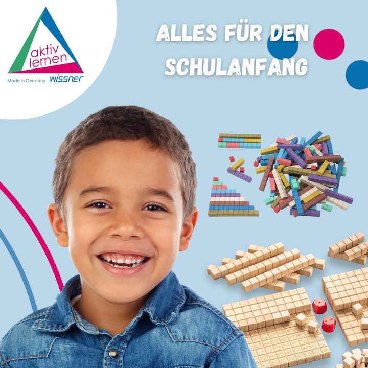 WISSNER® RE-Wood Rechenstäbe – 100 Stück in 10 Montessori-Farben, nachhaltige Cuisenaire-Stäbe aus H