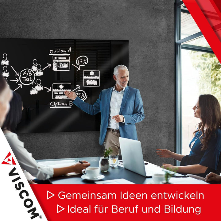 VISCOM Glas-Magnettafel - 40 x 60 cm in sattem Schwarz - rahmenlos | Memoboard magnetisch, beschreib