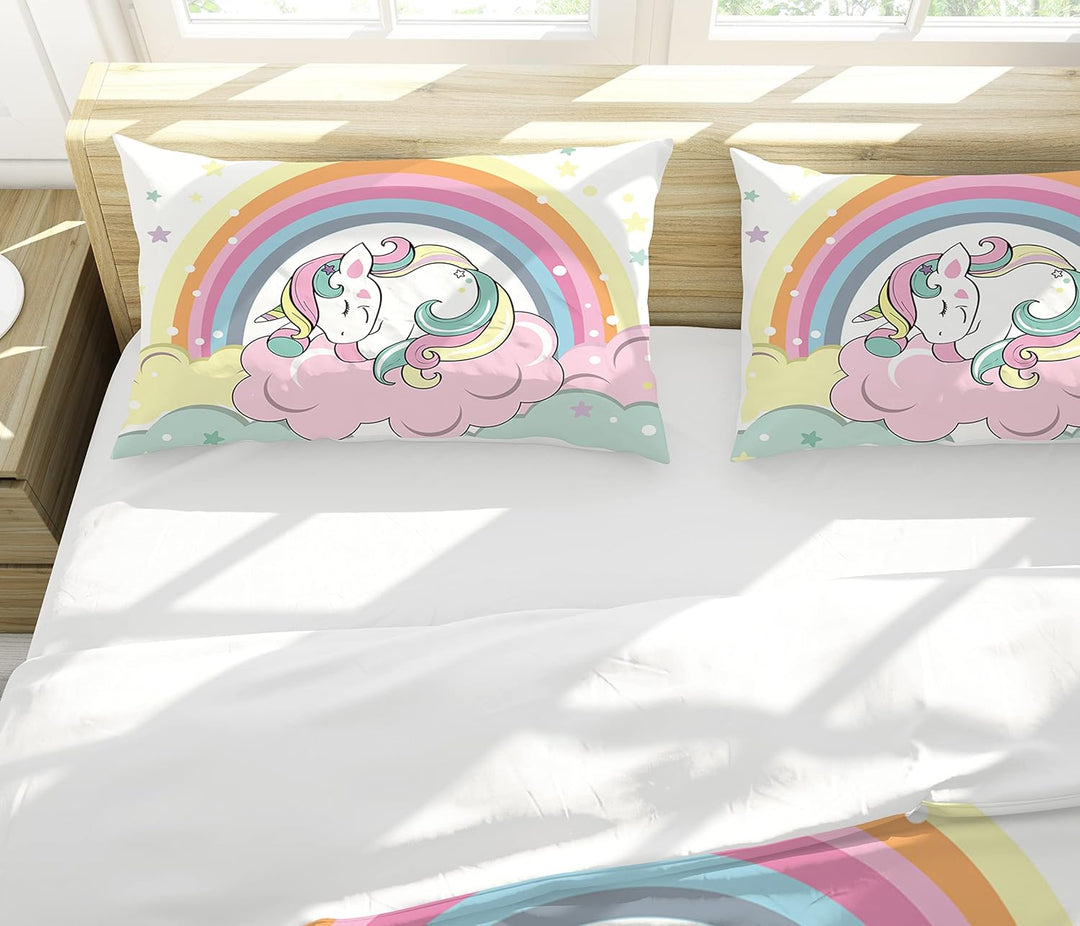 Hoimlm Kinder Bettwäsche 200x200 Einhorn Bettwäsche Set mit Bettbezug and 2 Kissenbezug, Cartoon Ein