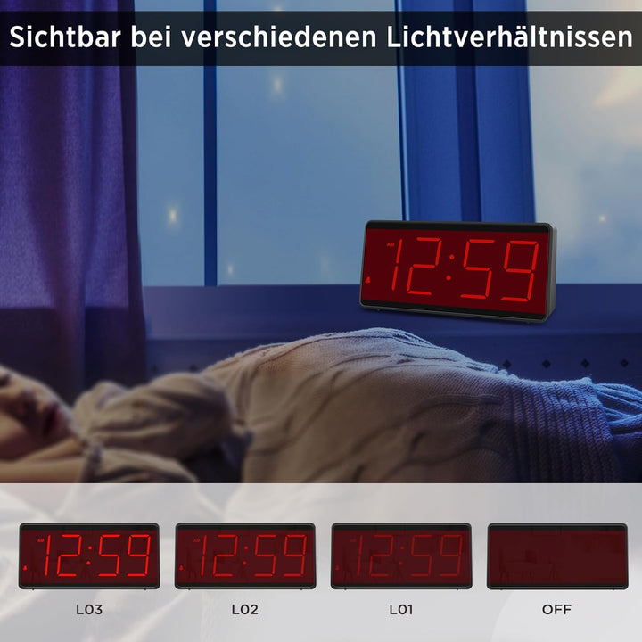Eachui Wecker digital Batteriebetrieben mit grossen Zahlen, Digitaler Wecker mit LED Display, regelb