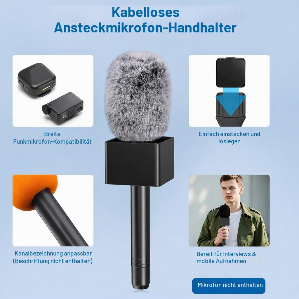 ZealSound Handmikrofon Adapter für DJI Mic, Wireless Lavalier Mikrofon Griff, Funkmikrofon Halter ko