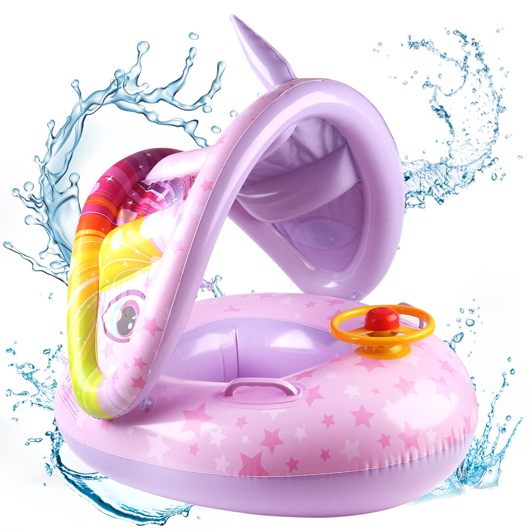 Schwimmring Baby mit Sonnendach Abnehmbarem Sonnendach Schwimmsitz Kleinkinder Schwimmhilfe für Klei