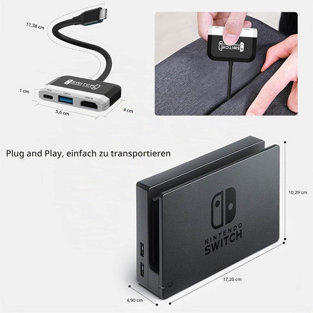 Switch Dock for Nintendo Switch OLED, 3 in 1 Switch TV Adapter with 4K HDMI, USB 3.0 Port, Type C 10