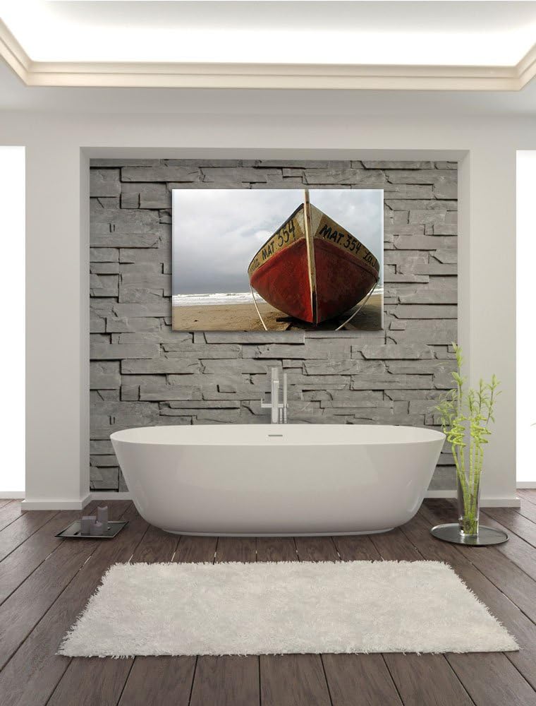 Pixxprint kleines Segelboot am Strand auf Leinwand, XXL riesige Bilder fertig gerahmt mit Keilrahmen