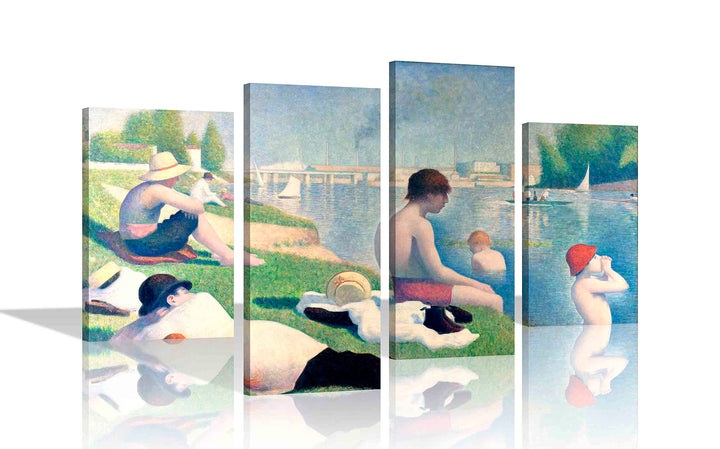 Bathers at Asniers by Georges Seurat Leinwandbild, gerahmt, 89 x 56 cm, 4-teilig 89cm x 56cm (35 x 2