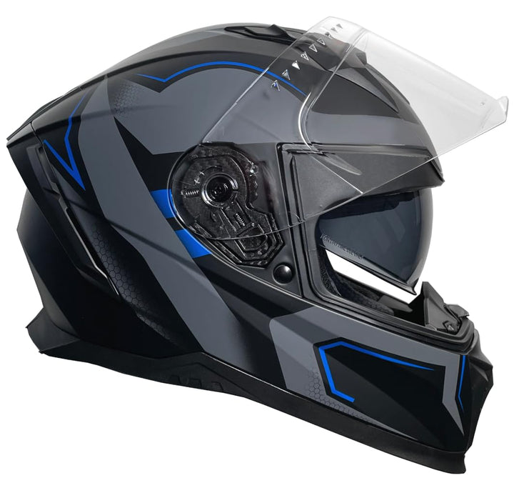 Integralhelm Motorradhelm Rallox M69-Bl schwarz grau blau matt Helm S M L XL, L