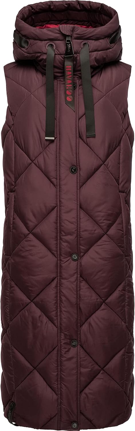 Navahoo warme Damen Winter Steppweste lang mit Kapuze Schnuckel XS-XXL S Wine, S Wine