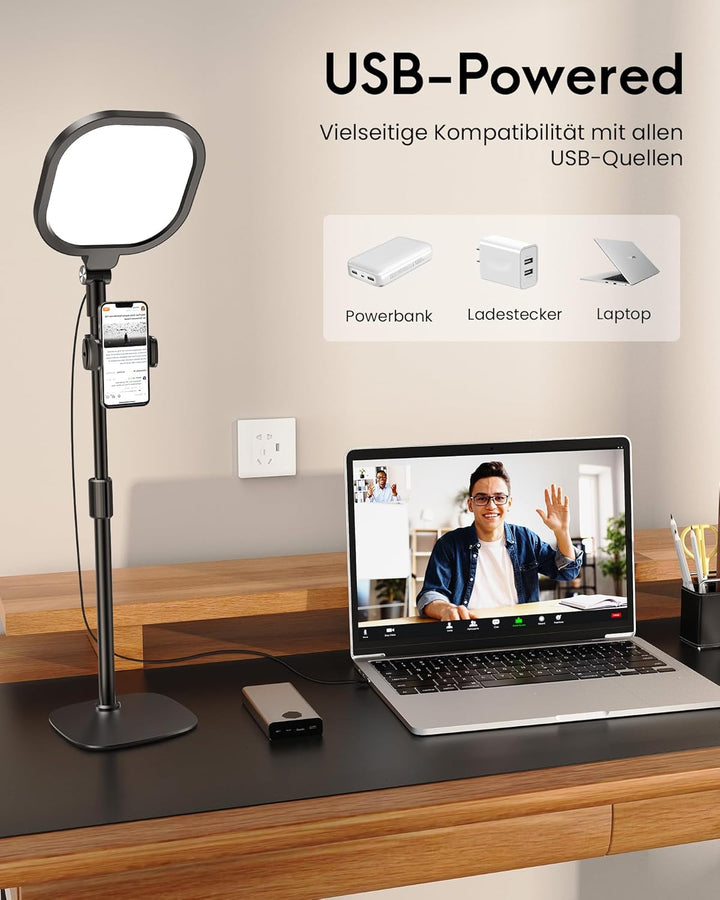 Ringlicht mit Stativ, Ring Licht für Laptop mit Handy Stativ Dimmbares LED Tisch Ring Light Perfekt
