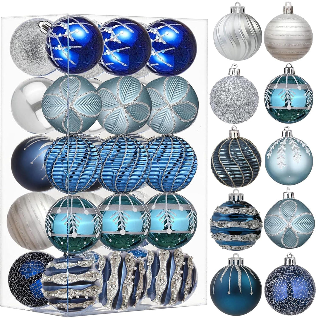 30 Stück Weihnachtskugeln Weihnachtsdeko Set Blau Gold,6cm Kunststoff Weihnachtsbaumkugeln Box mit A