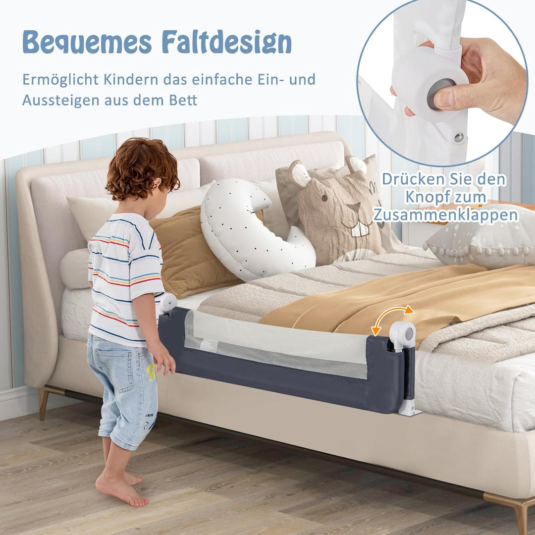 DREAMADE Bettgitter 150/120/105 cm, Kinderbettgitter Schutz, Kinderschutzgitter aus PP & Oxford, Bab