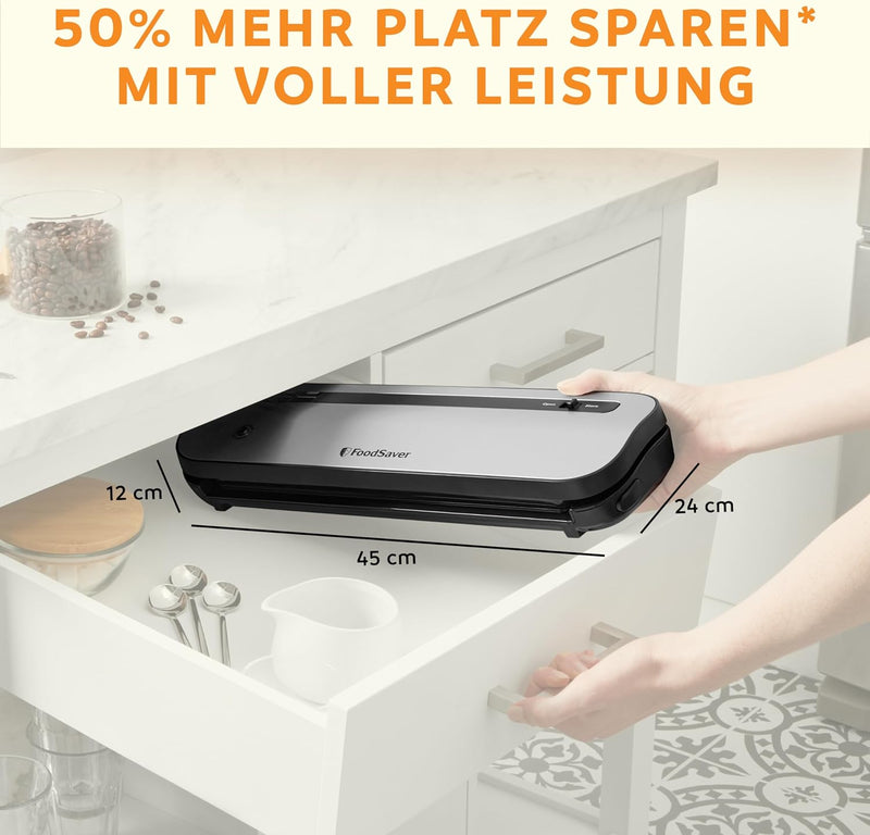 FoodSaver Space Saving Vacuum Sealer Machine | hält Essen bis zu 5-mal länger frisch* | spart 50 % m