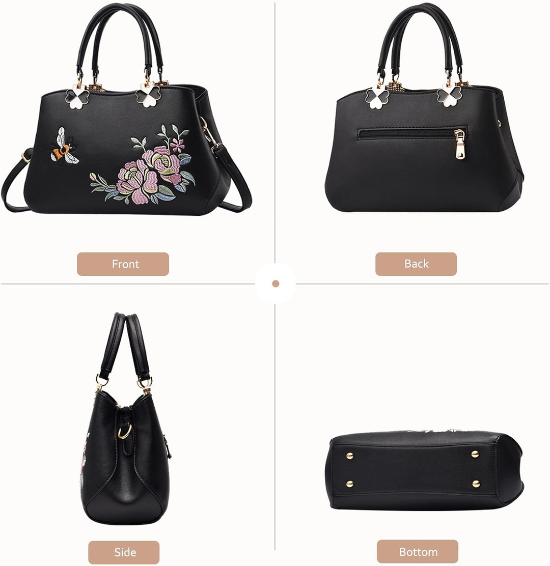 NICOLE&amp;DORIS Handtaschen Damen Mode Schultertasche Geldbörse Retro Umhängetasche Frau Tote Stickerei