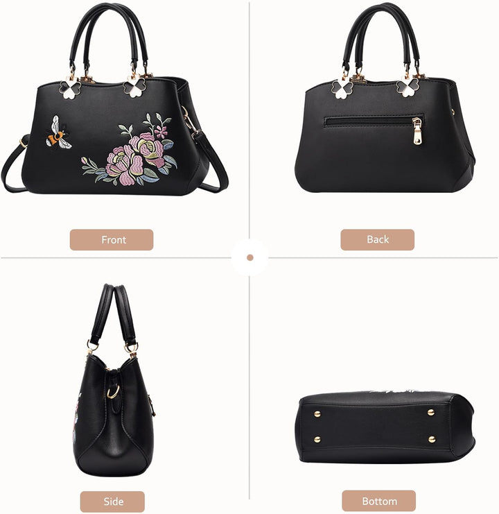 NICOLE&amp;DORIS Handtaschen Damen Mode Schultertasche Geldbörse Retro Umhängetasche Frau Tote Stickerei