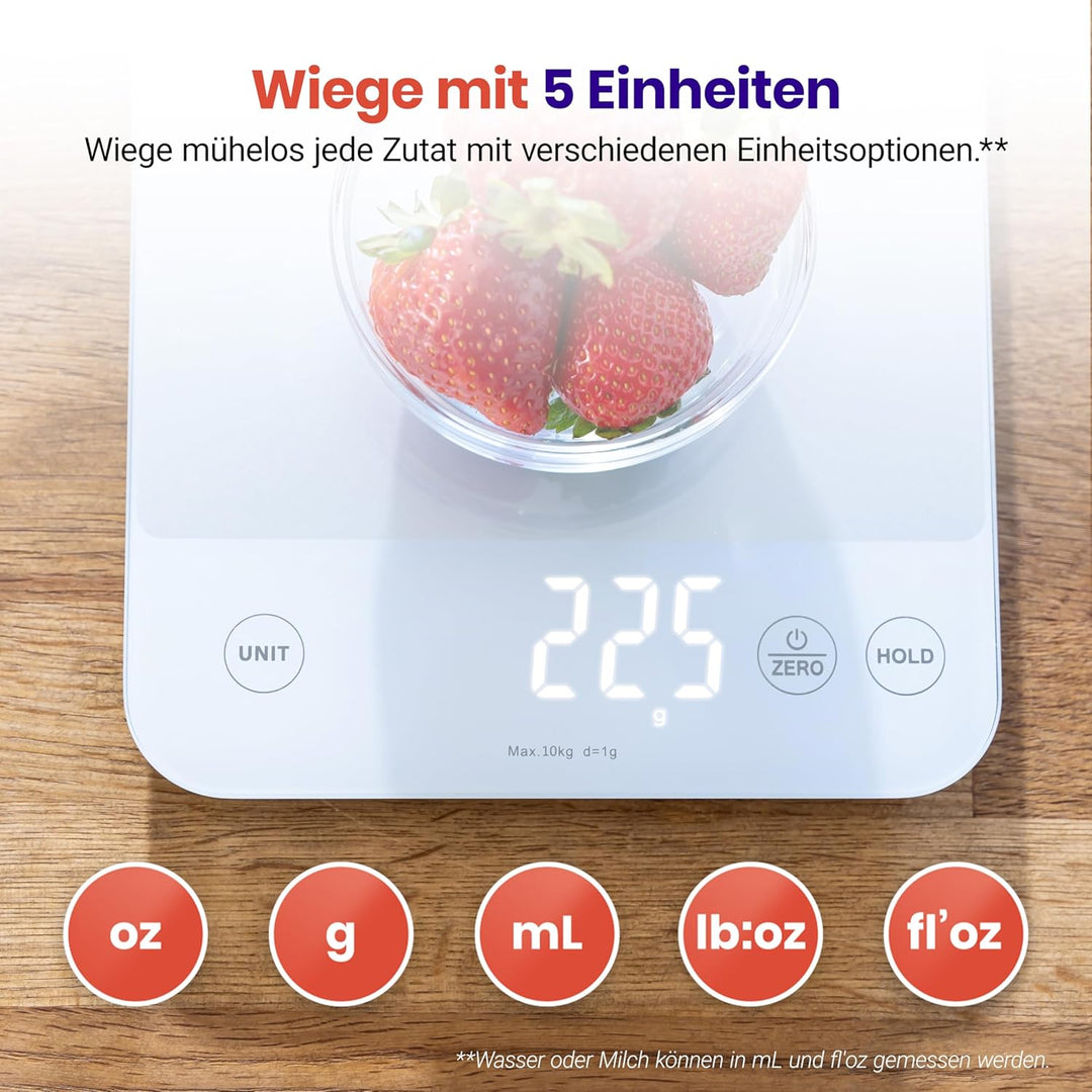ETEKCITY Küchenwaage, Präzisionswaage 0,1g genau, 10kg Küchenwaage Digital mit Grossem LED-Display,