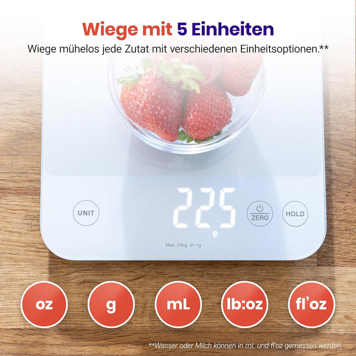 ETEKCITY Küchenwaage, Präzisionswaage 0,1g genau, 10kg Küchenwaage Digital mit Grossem LED-Display,