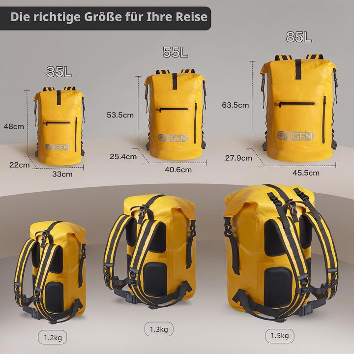 Origem Wasserdichter Rucksack, 35L/55L/85L Rolltop Rucksack Wasserdicht, Dry Bag mit Computereinsatz